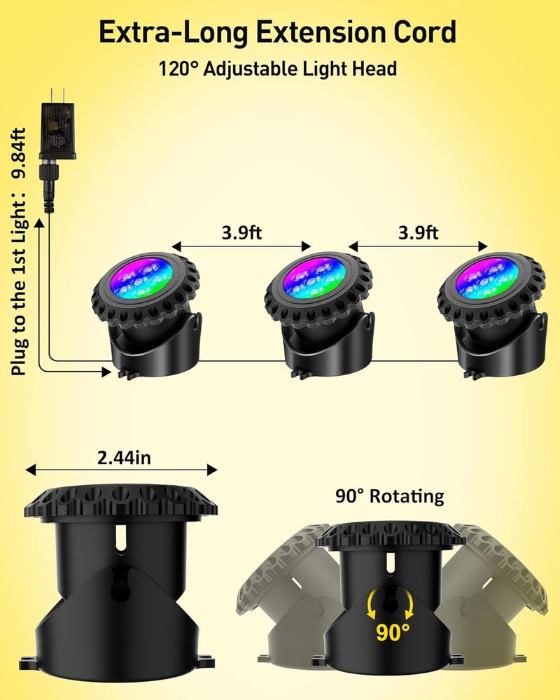 T-SUN Colored Pond Lights with Timer, LED Underwater Submersible Fountain Fish Tank Landscape Lights - Bluetooth APP & Remote Control, IP68 Waterproof (Set of 3) - Image 2